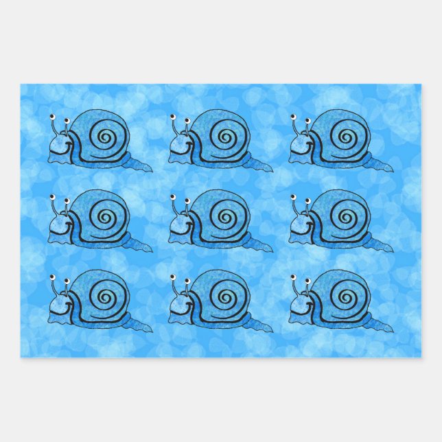 Smiling Blue Tie Dye Look Snails Abstract Design Wrapping Paper Sheet (Front)