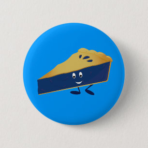 Smiling blueberry pie slice 6 cm round badge