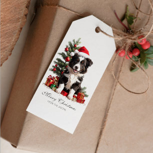 Smiling Border Collie Christmas Puppy Personalised Gift Tags