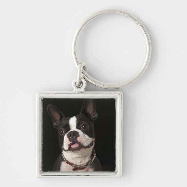 Smiling Boston terrier with collar Key Ring (Front)