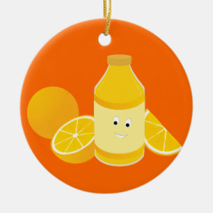 Smiling bottle of orange juice with oranges ceramic tree decoration