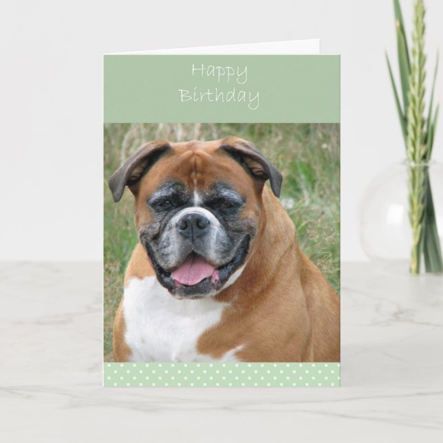 Smiling Boxer Dog Happy Birthday Greeting Card (Front)