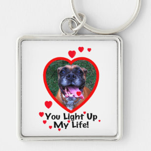 Smiling Boxer Dog Square Keychain