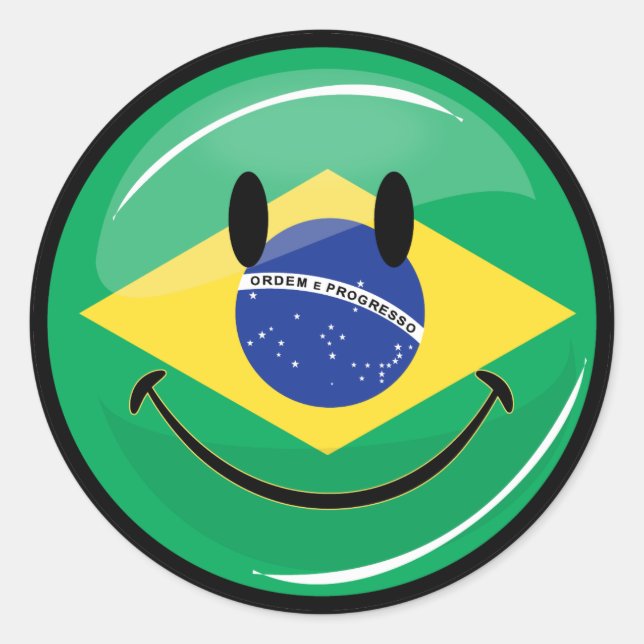 Smiling Brazilian Flag Classic Round Sticker (Front)