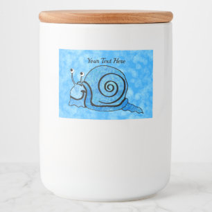 Smiling Bright Aqua Blue Cartoon Snail White Eyes Food Label