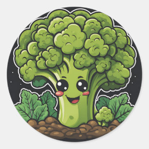 Smiling Broccoli Garden Classic Round Sticker