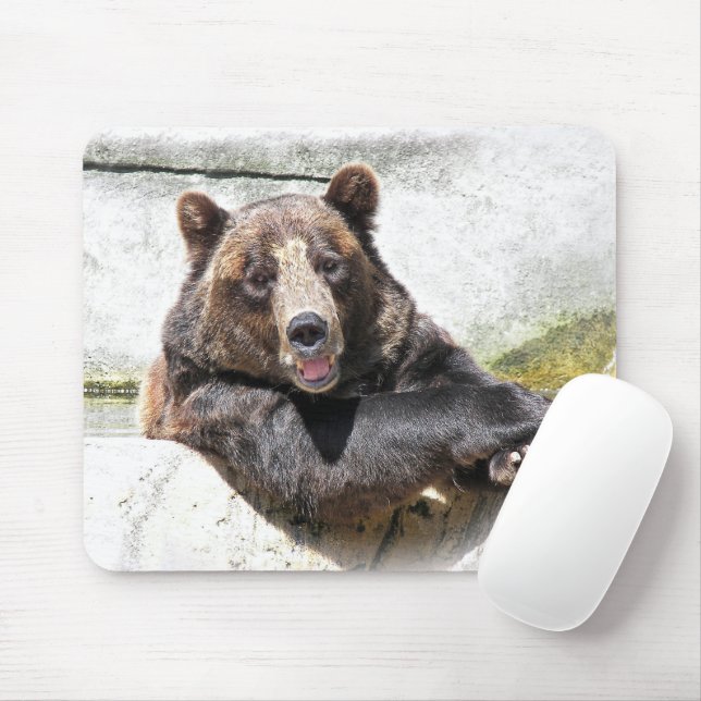 Smiling Brown Bear Mouse Mat (With Mouse)
