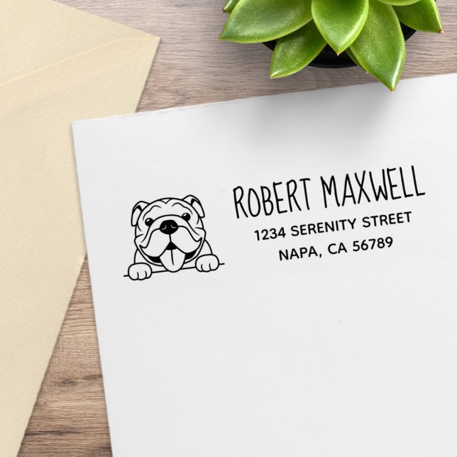 Smiling Bulldog Pet Return Address Rubber Stamp (Creator Uploaded)