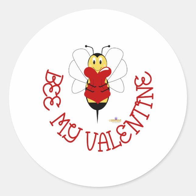 Smiling Bumble Bee Hugs Heart Bee My Valentine Classic Round Sticker (Front)
