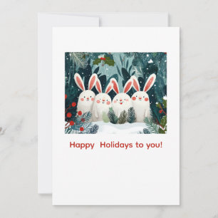 Smiling Bunnies Christmas Custom Holiday Card