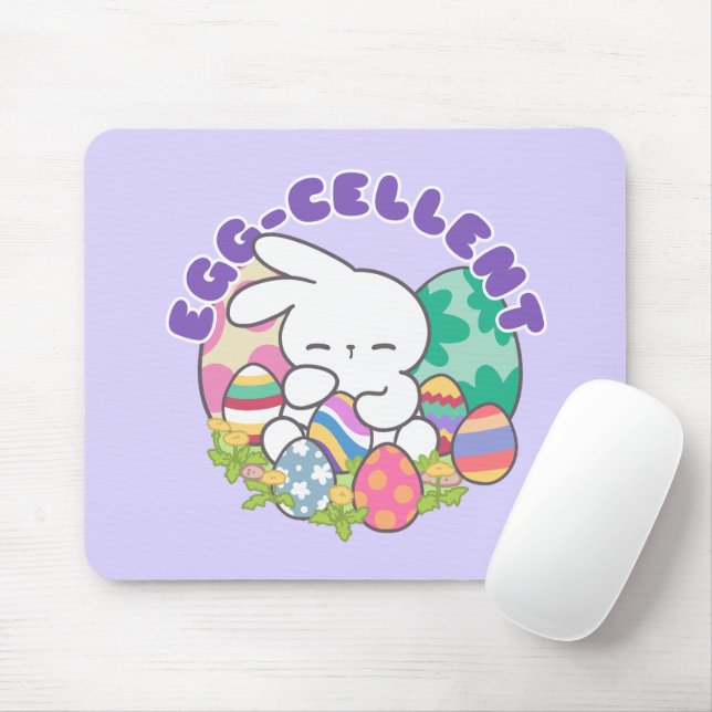 Smiling Bunny & Easter Eggs - Egg-cellent Spring Mouse Mat (With Mouse)
