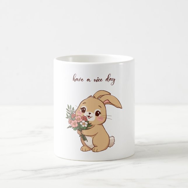 Smiling Bunny Mug Holding a Flower | “Have a Nice  (Center)
