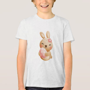 Smiling Bunny with Easter Egg Tri-Blend Shirt