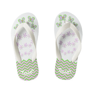 Smiling Butterfly Garden Zigzags Custom Kid's Flip Flops