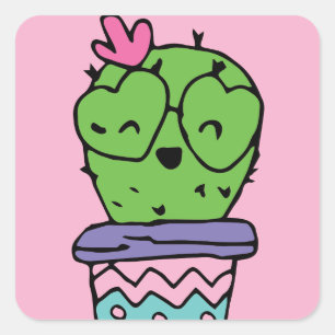 Smiling Cactus Art Valentines Art Valentines Drawi Square Sticker