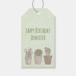 Smiling Cactus Trio Watercolor Design Birthday Gift Tags