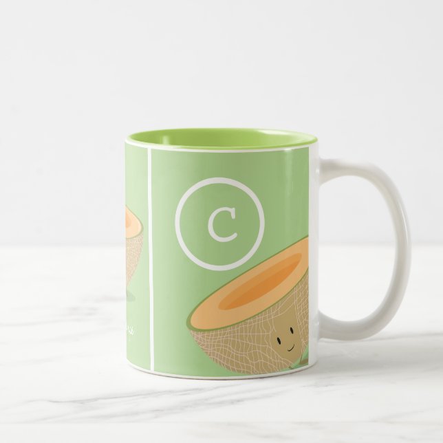 Smiling Cantaloupe Monogram Melon Food Two-Tone Coffee Mug (Right)