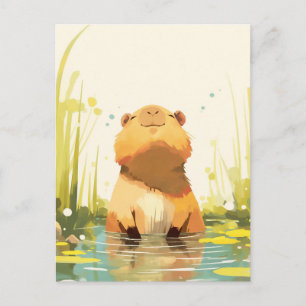 Smiling Capybara in Calm Nature Pond Marsh Postcard