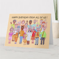 Smiling caricature people wishing happy birthday