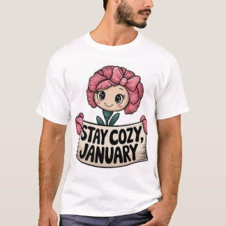 Smiling Carnation Holding a Heart Illustration T-Shirt