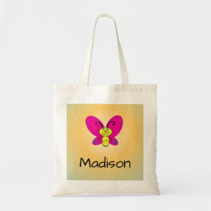 Smiling Cartoon Butterfly with Name  Tote Bag