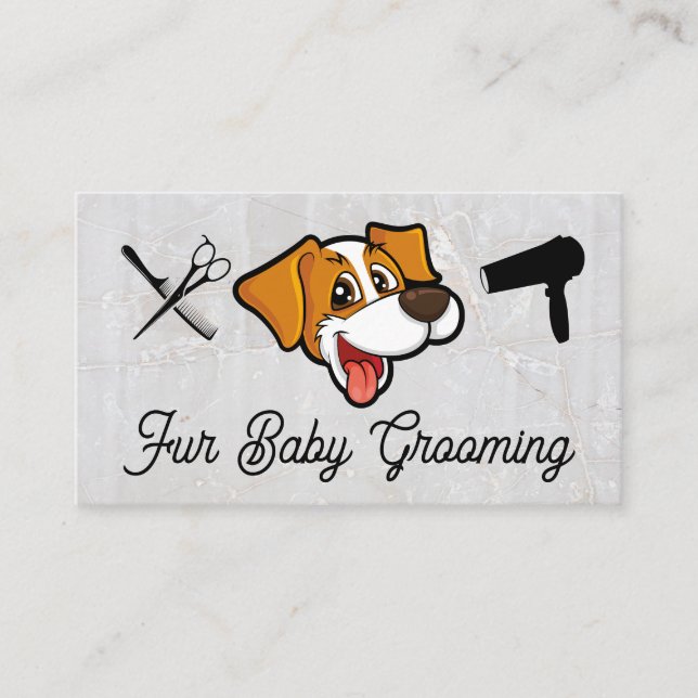 Smiling Cartoon Dog | Grooming Tools Business Card (Front)