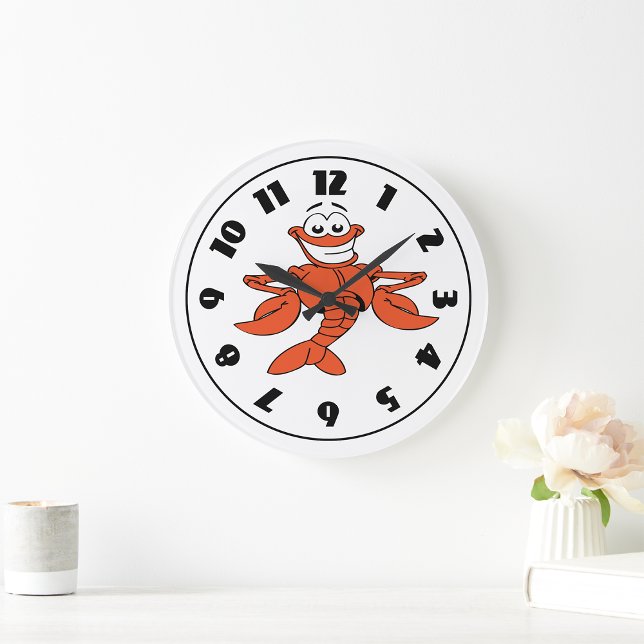 Smiling Cartoon Lobster Character Large Clock (Creator Uploaded)