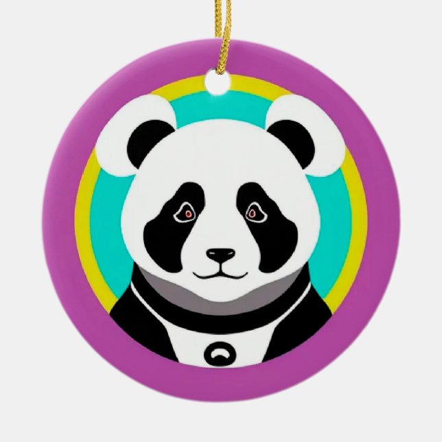 Smiling Cartoon Panda Bear in a Circle Ceramic Tree Decoration (Front)