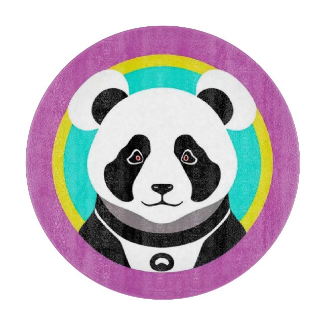 Smiling Cartoon Panda Bear in a Circle Cutting Board (Front)