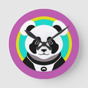 Smiling Cartoon Panda Bear in a Circle Round Clock