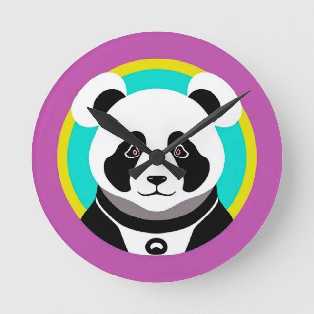 Smiling Cartoon Panda Bear in a Circle Round Clock (Front)