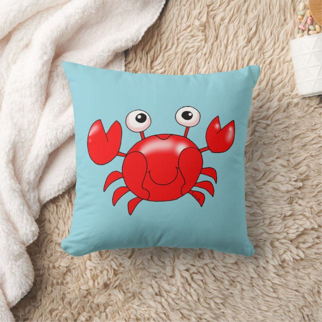 Smiling Cartoon Red Crab Illustration Cushion (Blanket)