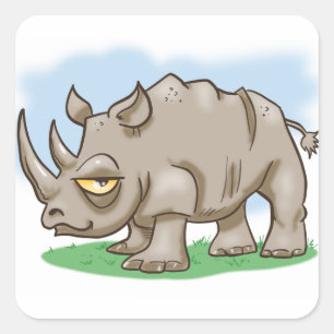 Smiling Cartoon Rhinoceros Square Sticker