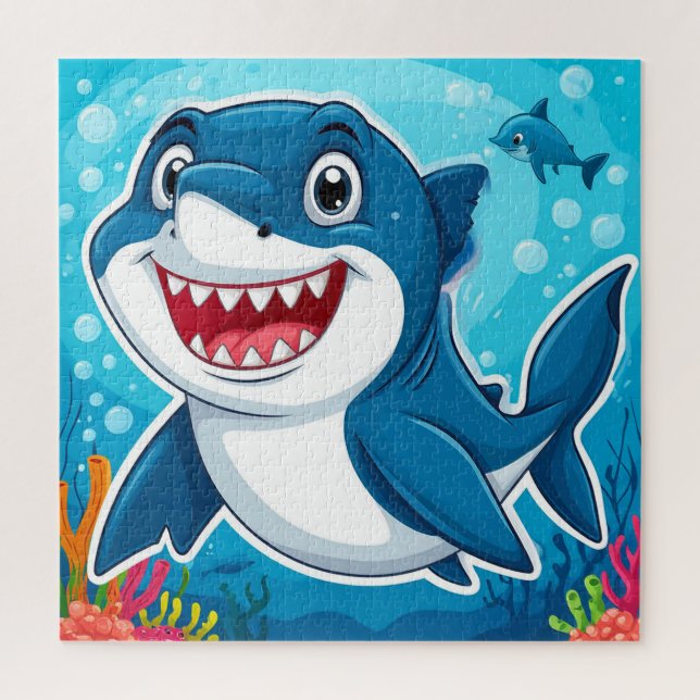 Smiling Cartoon Shark Swimming Underwater Jigsaw Puzzle (Vertical)