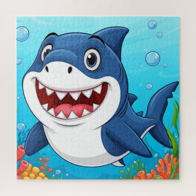 Smiling Cartoon Shark Swimming Underwater Jigsaw Puzzle (Vertical)