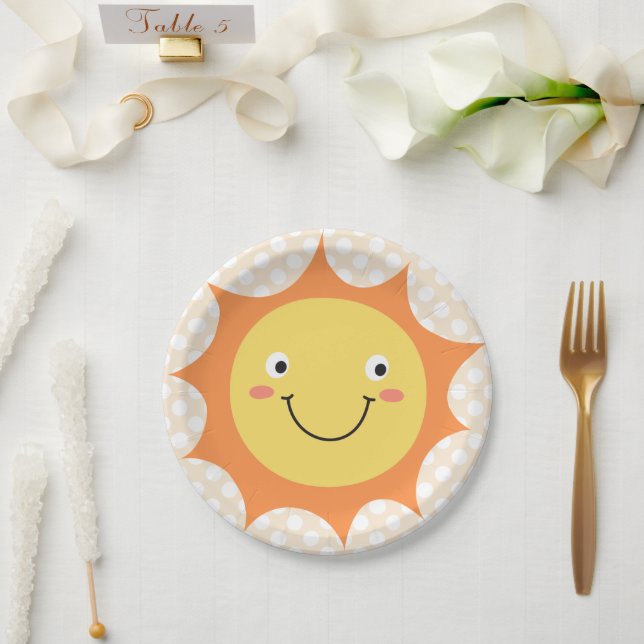 Smiling Cartoon Sun Face Paper Plate (Wedding)