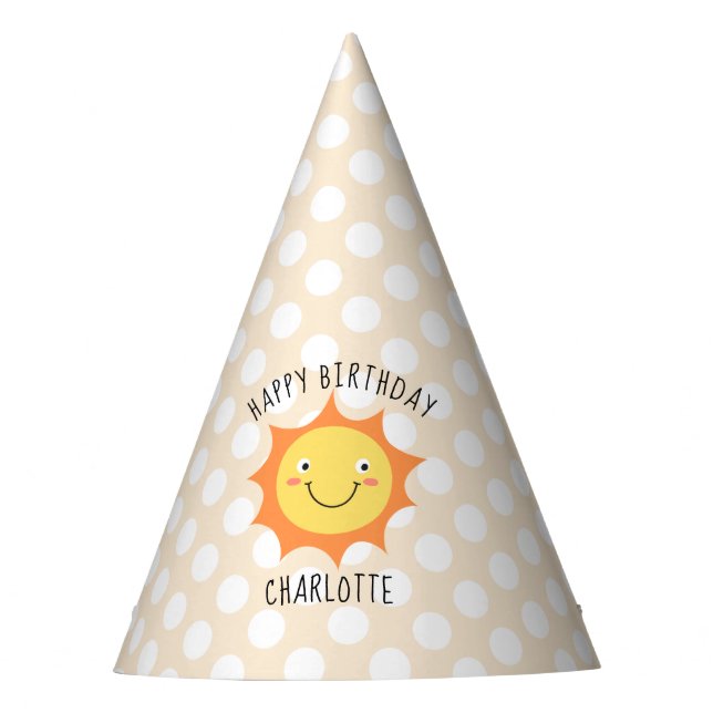 Smiling Cartoon Sun Gold Happy Birthday Party Hat (Front)
