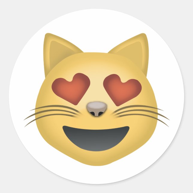 Smiling Cat Face With Heart Shaped Eyes Emoji Classic Round Sticker (Front)