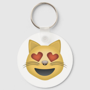 Smiling Cat Face With Heart Shaped Eyes Emoji Key Ring