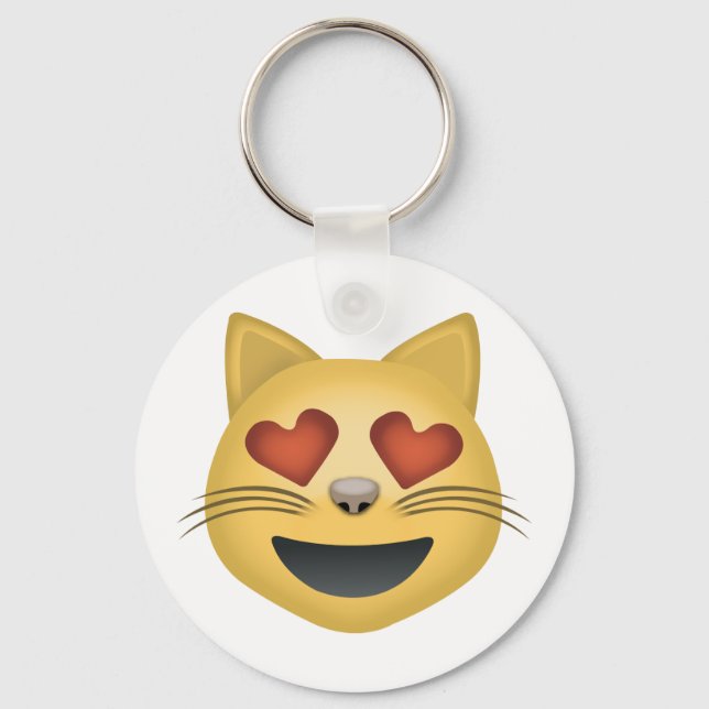 Smiling Cat Face With Heart Shaped Eyes Emoji Key Ring (Front)