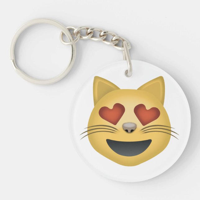 Smiling Cat Face With Heart Shaped Eyes Emoji Key Ring (Front)