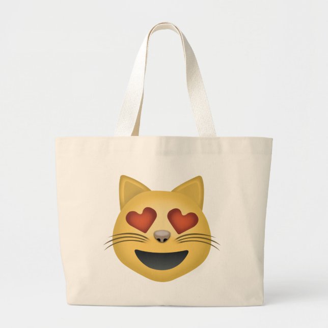 Smiling Cat Face With Heart Shaped Eyes Emoji Large Tote Bag (Front)