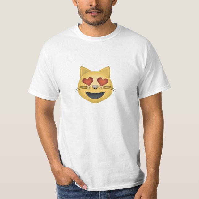 Smiling Cat Face With Heart Shaped Eyes Emoji T-Shirt (Front)