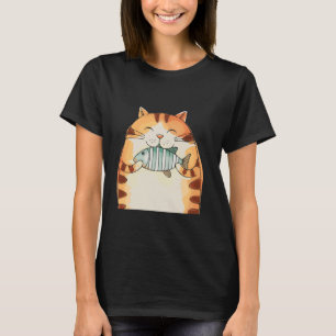 Smiling Cat Hugging Fish Fun T-Shirt