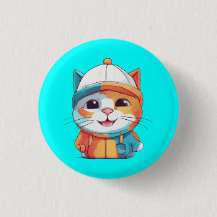 Smiling Cat Wearing Hat Clipart 3 Cm Round Badge