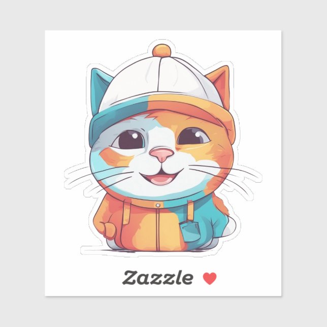 Smiling Cat Wearing Hat Clipart-78199 (Sheet)