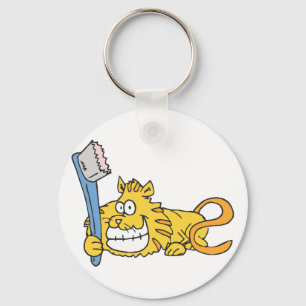 Smiling cat with toothbrush key ring