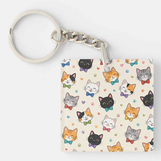 Smiling cats in bow ties key ring (Front)
