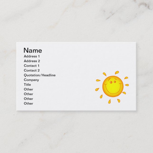 SMILING CHEERFUL SUNSHINE SUN HAPPY SUMMER BUSINESS CARD (Front)