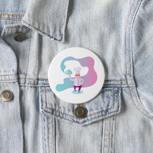 Smiling Chef with Moustache and Serving Tray 7.5 Cm Round Badge